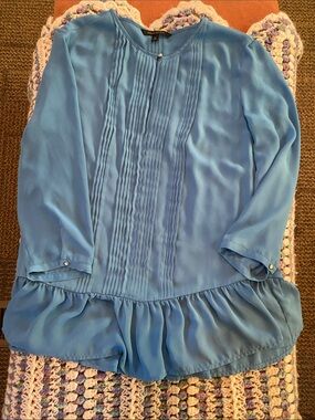 Banana Republic Light Blue Pleated Ruffle Blouse